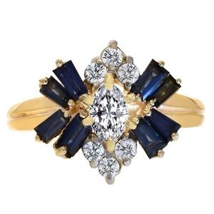 0.40 Ct Sapphire & 0.40 Ct Diamond Vintage Ring